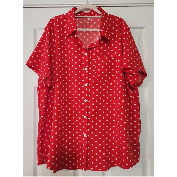 Red & White Polka Dot Plus Size Blouse - Picture 1 of 3